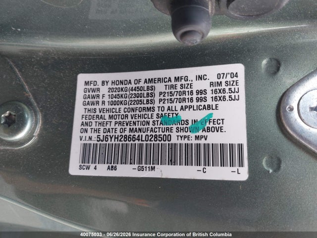 Aukcja sprzedaży 2004 Honda Element Ex, vin: 5J6YH28664L028500, numer aukcji: 40075033