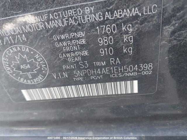 Продажа на аукционе авто 2014 Hyundai Elantra Se/sport/limited, vin: 5NPDH4AE1EH504398, номер лота: 40073490