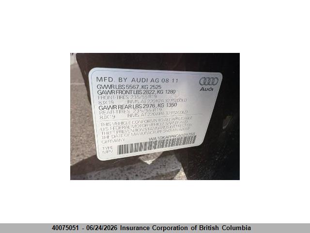 40075051 :رقم المزاد ، WA1DKAFP6CA029758 vin ، 2012 Audi Q5 مزاد بيع