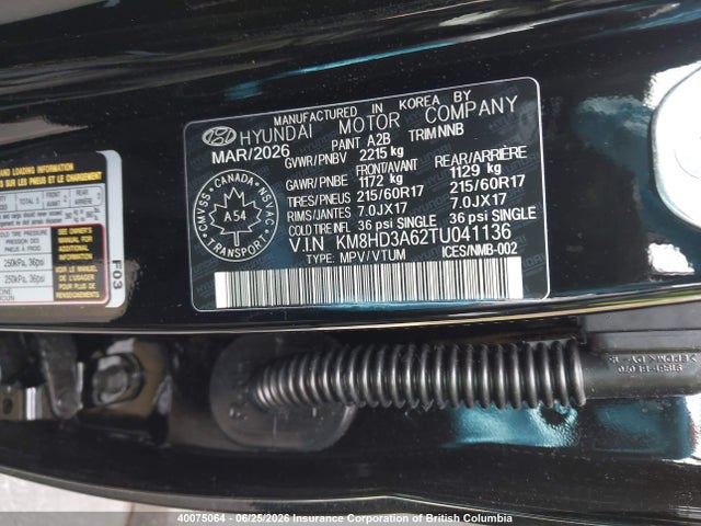 Aukcja sprzedaży 2026 Hyundai Kona, vin: KM8HD3A62TU041136, numer aukcji: 40075064
