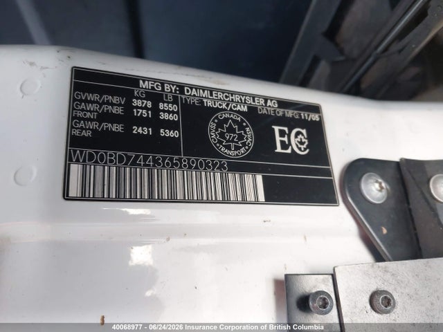 40068977 :رقم المزاد ، WD0BD744365890323 vin ، 2006 Dodge Sprinter 2500 مزاد بيع