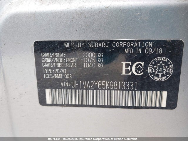 Subaru WRX 2019 JF1VA2Y65K9813331 Image 9