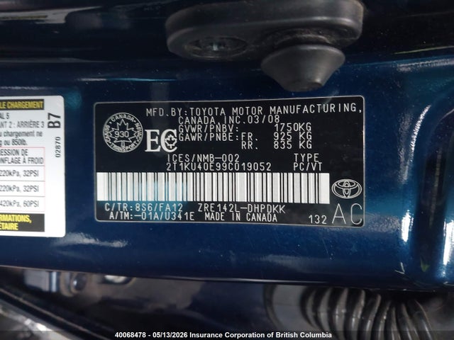 40068478 :رقم المزاد ، 2T1KU40E99C019052 vin ، 2009 Toyota Corolla Matrix مزاد بيع