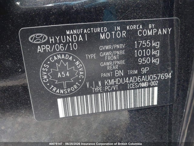 Продаж на аукціоні авто 2010 Hyundai Elantra Gls, vin: KMHDU4AD6AU057694, номер лоту: 40075147