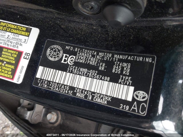 2011 Toyota Corolla S/le მანქანა იყიდება აუქციონზე, vin: 2T1BU4EE7BC567498, აუქციონის ნომერი: 40073411