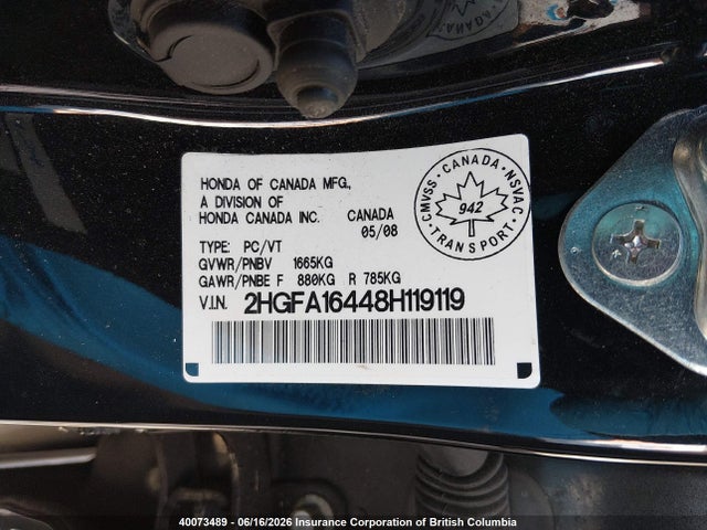 Продаж на аукціоні авто 2008 Honda Civic Dx-g, vin: 2HGFA16448H119119, номер лоту: 40073489