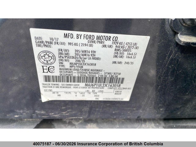 2018 Ford Ecosport Se მანქანა იყიდება აუქციონზე, vin: MAJ6P1UL2JC163058, აუქციონის ნომერი: 40075187
