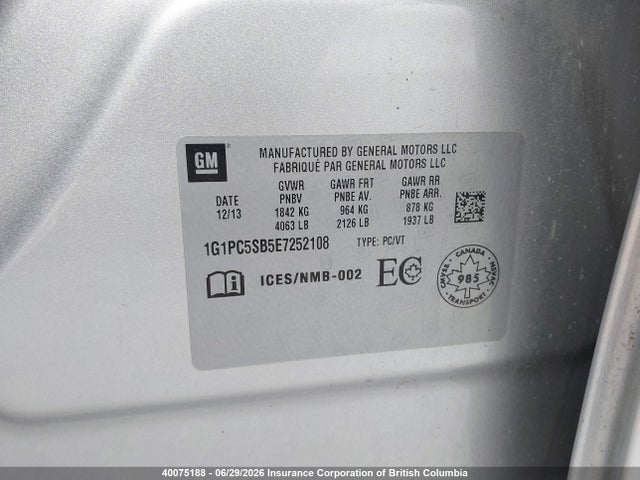 Aukcja sprzedaży 2014 Chevrolet Cruze, vin: 1G1PC5SB5E7252108, numer aukcji: 40075188