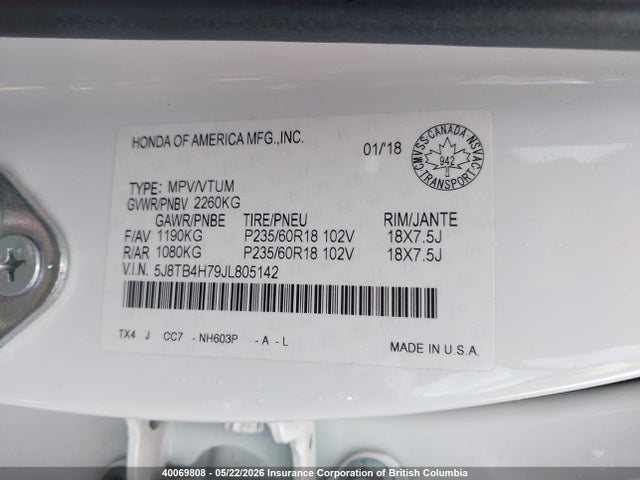 5J8TB4H79JL805142 Acura Rdx Advance