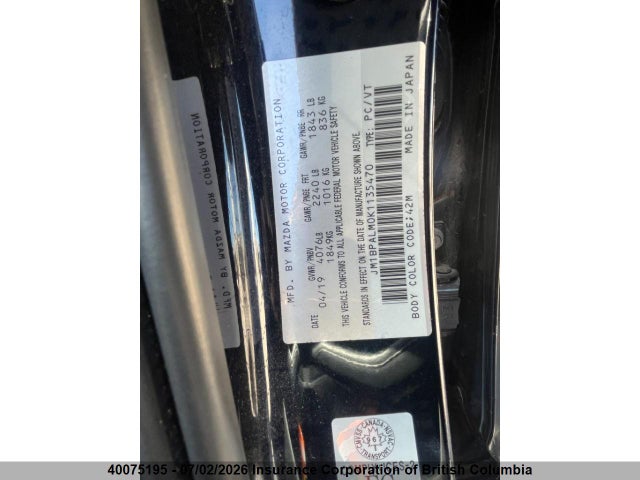 40075195 :رقم المزاد ، JM1BPALM0K1135470 vin ، 2019 Mazda 3 Mazda Sport مزاد بيع