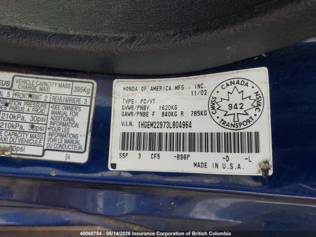 Aukcja sprzedaży 2003 Honda Civic Ex, vin: 1HGEM22973L804964, numer aukcji: 40068754