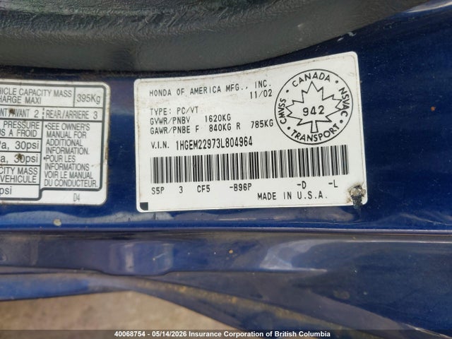 Aukcja sprzedaży 2003 Honda Civic Ex, vin: 1HGEM22973L804964, numer aukcji: 40068754