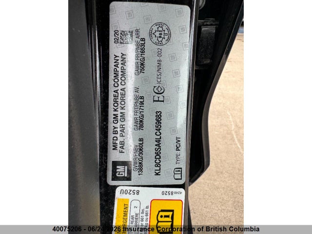 40075206 :رقم المزاد ، KL8CD6SA4LC459683 vin ، 2020 Chevrolet Spark مزاد بيع