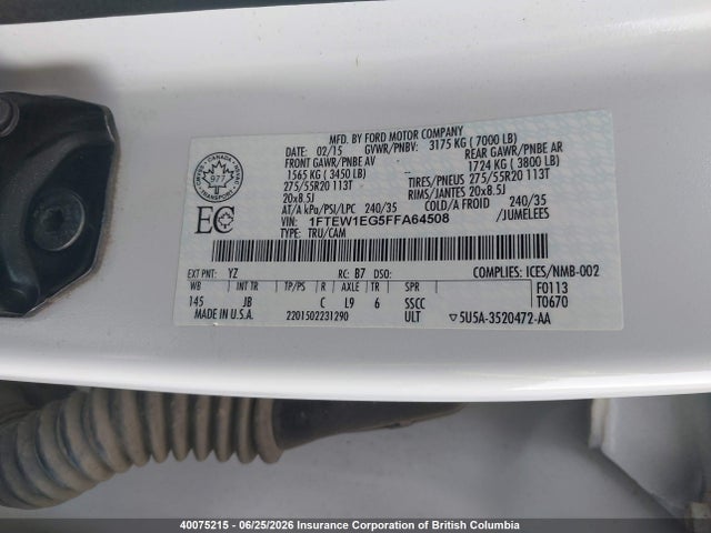 2015 Ford F150 მანქანა იყიდება აუქციონზე, vin: 1FTEW1EG5FFA64508, აუქციონის ნომერი: 40075215