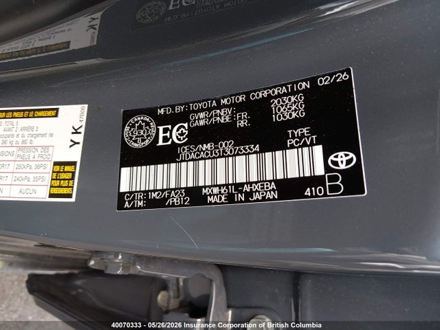 2026 Toyota Prius Se/xse/xse Premium/night Shade მანქანა იყიდება აუქციონზე, vin: JTDACACU3T3073334, აუქციონის ნომერი: 40070333