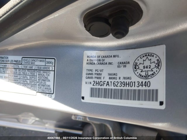 Aukcja sprzedaży 2009 Honda Civic Dx, vin: 2HGFA16239H013440, numer aukcji: 40067866