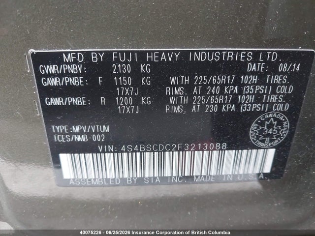 Subaru Outback 2.5i Premium 2015 4S4BSCDC2F3213088 Image 9