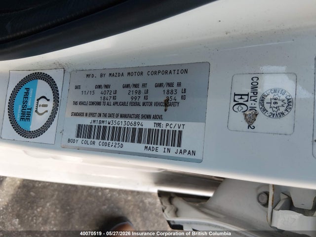 Aukcja sprzedaży 2016 Mazda 3 Touring, vin: JM1BM1W35G1306894, numer aukcji: 40070519