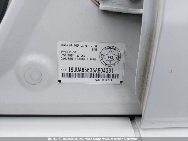 Продаж на аукціоні авто 2005 Acura Tl, vin: 19UUA65635A804391, номер лоту: 40075274