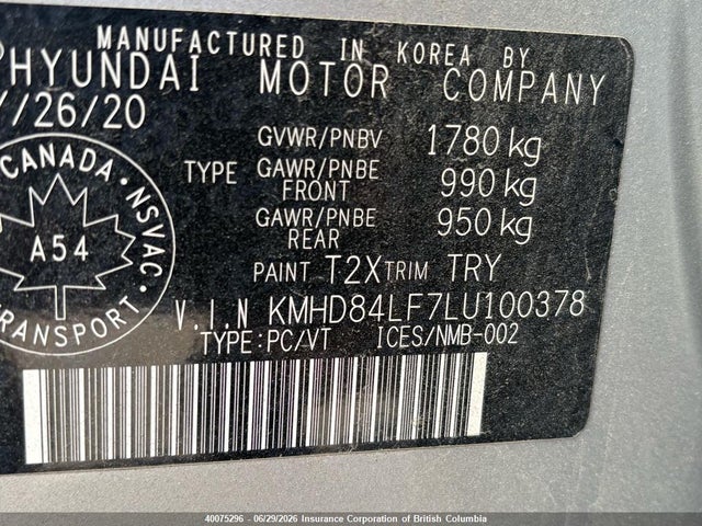 Aukcja sprzedaży 2020 Hyundai Elantra Sel/value/limited, vin: KMHD84LF7LU100378, numer aukcji: 40075296