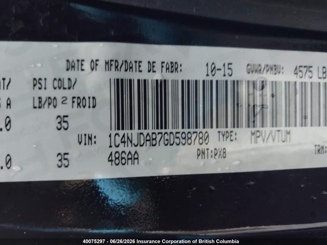 Jeep Compass Sport 2016 1C4NJDAB7GD598780 Image 9