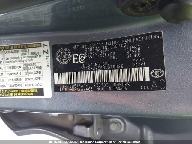 2006 Toyota Corolla Matrix Xr მანქანა იყიდება აუქციონზე, vin: 2T1KR32E96C570036, აუქციონის ნომერი: 40075300