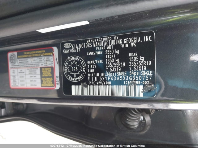 Aukcja sprzedaży 2018 Kia Sorento Sx/sx Limited, vin: 5XYPKDA5XJG350757, numer aukcji: 40075312