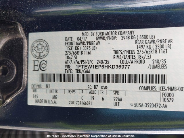 Ford F150 2017 1FTEW1EP6HKD36977 Image 9