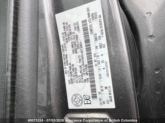 2013 Ford Escape Se მანქანა იყიდება აუქციონზე, vin: 1FMCU9GX8DUB73901, აუქციონის ნომერი: 40075324