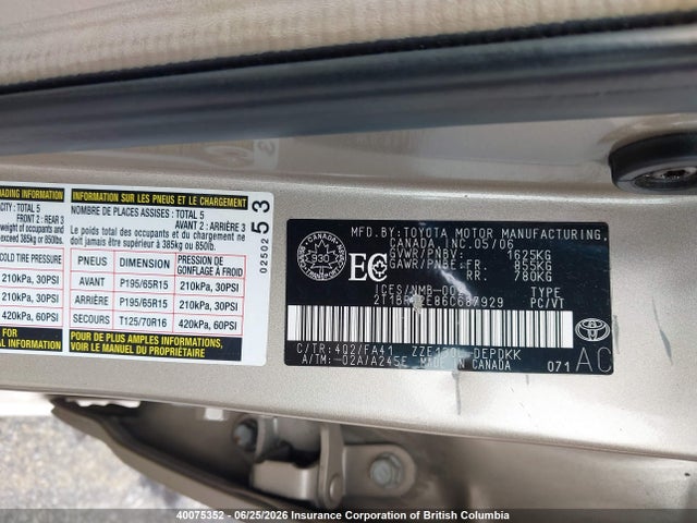 Aukcja sprzedaży 2006 Toyota Corolla Ce/le/s, vin: 2T1BR32E86C687929, numer aukcji: 40075352