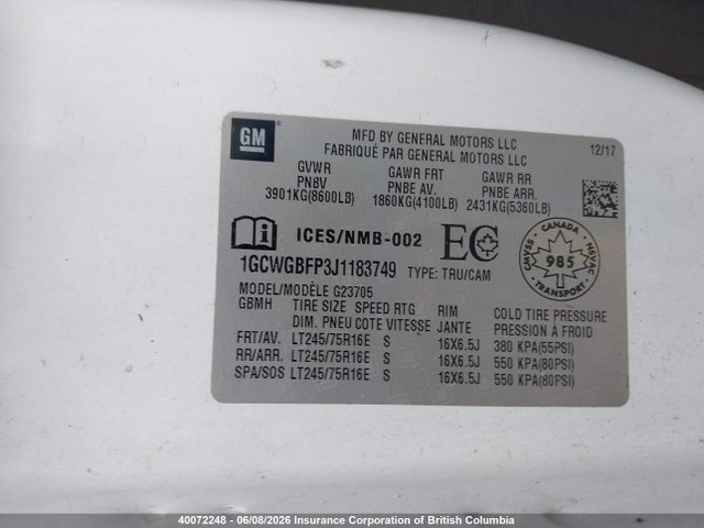 Chevrolet Express G2500 2018 1GCWGBFP3J1183749 Image 9