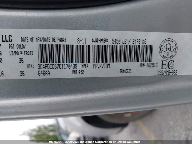 2012 Dodge Journey Sxt მანქანა იყიდება აუქციონზე, vin: 3C4PDCCG7CT170439, აუქციონის ნომერი: 40075361