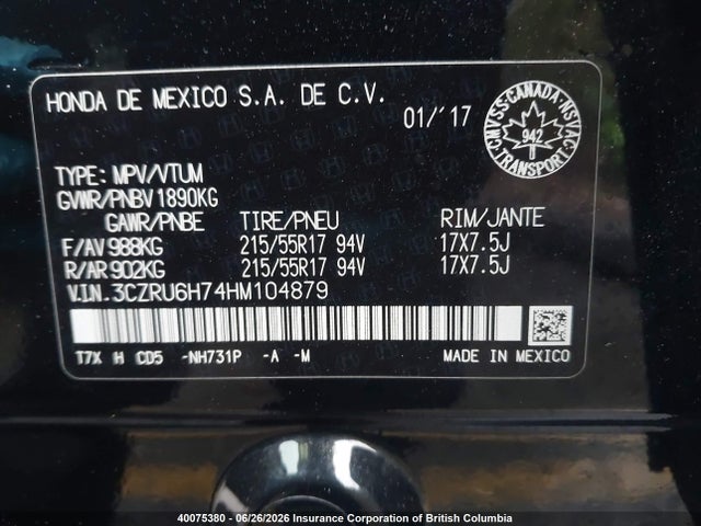 Honda HR-V 2017 3CZRU6H74HM104879 Image 9