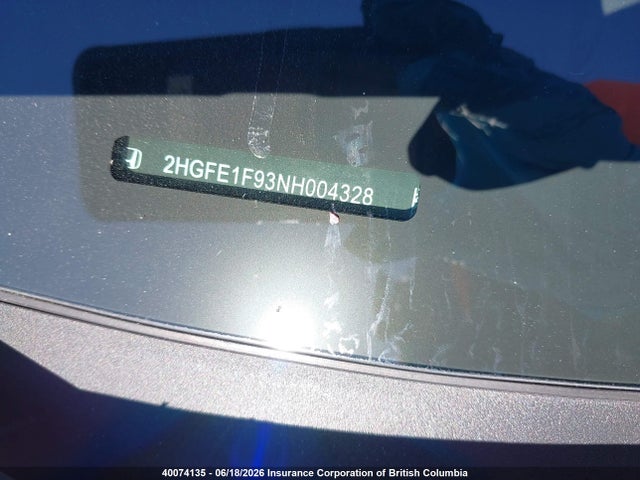 2022 Honda Civic Touring მანქანა იყიდება აუქციონზე, vin: 2HGFE1F93NH004328, აუქციონის ნომერი: 40074135