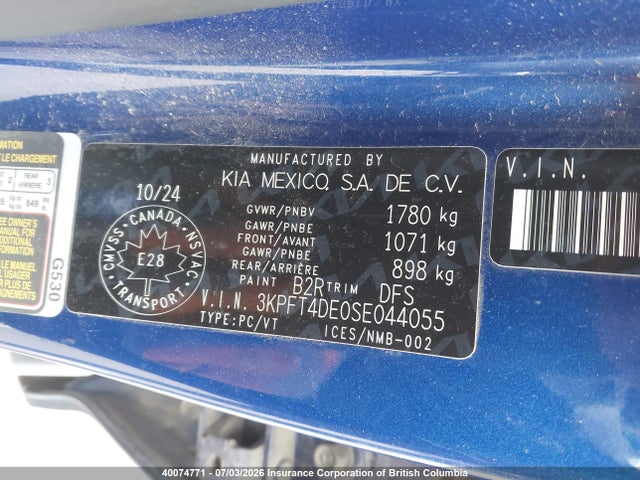 Aukcja sprzedaży 2025 Kia K4 Lx/lxs, vin: 3KPFT4DE0SE044055, numer aukcji: 40074771