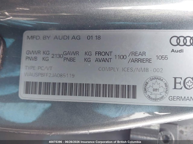 Продажа на аукционе авто 2018 Audi A3, vin: WAUSPBFF2JA085119, номер лота: 40075396