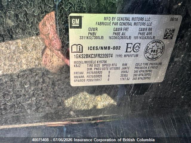 GMC Yukon 2015 1GKS2BKC3FR220974 Image 15