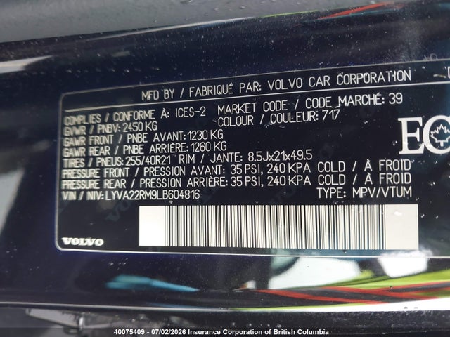 Volvo XC60 2020 LYVA22RM9LB604816 Image 9