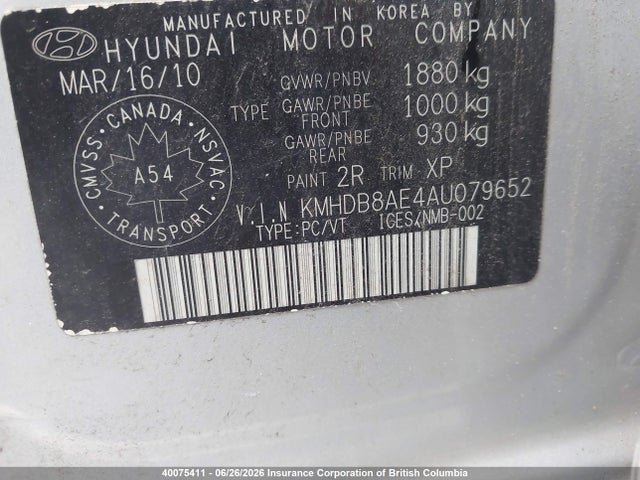 Aukcja sprzedaży 2010 Hyundai Elantra Touring Gls, vin: KMHDB8AE4AU079652, numer aukcji: 40075411