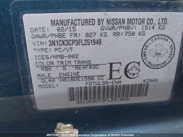 Aukcja sprzedaży 2015 Nissan Micra, vin: 3N1CK3CP3FL251949, numer aukcji: 40075390