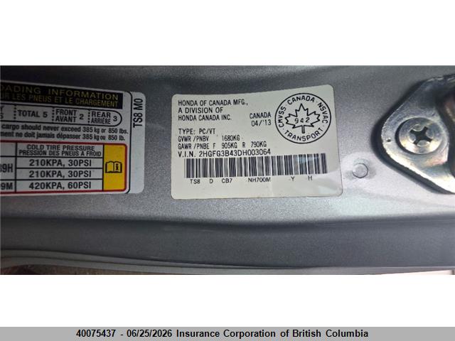Aukcja sprzedaży 2013 Honda Civic, vin: 2HGFG3B43DH003064, numer aukcji: 40075437