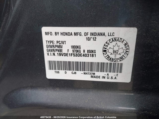 Продажа на аукционе авто 2013 Acura Ilx, vin: 19VDE1F53DE403181, номер лота: 40075438