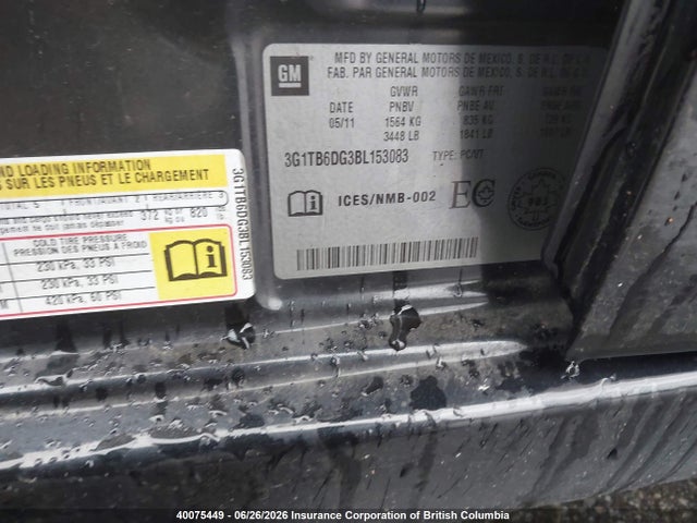 Aukcja sprzedaży 2011 Chevrolet Aveo, vin: 3G1TB6DG3BL153083, numer aukcji: 40075449