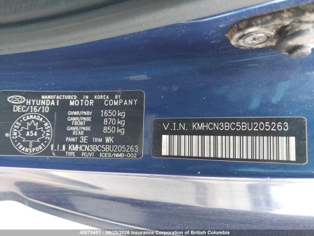 Продаж на аукціоні авто 2011 Hyundai Accent Se, vin: KMHCN3BC5BU205263, номер лоту: 40075451