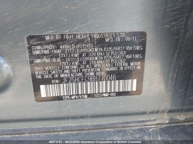 Продажа на аукционе авто 2011 Subaru Forester Limited, vin: JF2SHCEC9BH770046, номер лота: 40073703