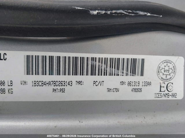 2011 Dodge Caliber Sxt მანქანა იყიდება აუქციონზე, vin: 1B3CB4HA7BD263143, აუქციონის ნომერი: 40075461