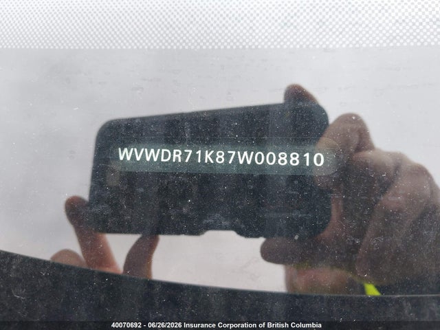40070692 :رقم المزاد ، WVWDR71K87W008810 vin ، 2007 Volkswagen Rabbit مزاد بيع