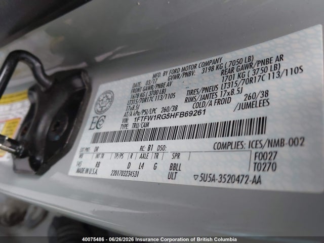 Ford F150 2017 1FTFW1RG5HFB69261 Image 9