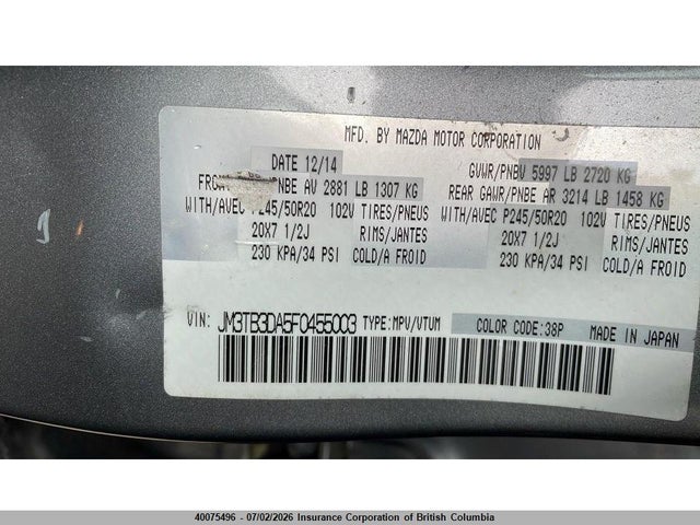 2015 Mazda Cx-9 მანქანა იყიდება აუქციონზე, vin: JM3TB3DA5F0455003, აუქციონის ნომერი: 40075496