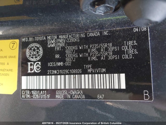 40070616 :رقم المزاد ، 2T2HK31U29C108926 vin ، 2009 Lexus Rx 350 مزاد بيع
